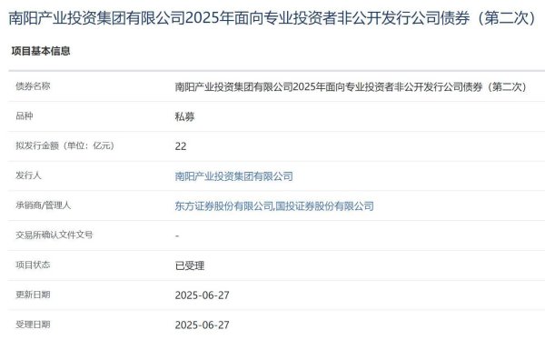 金牛配资 南阳产投集团拟发行22亿元公司债，获上交所受理